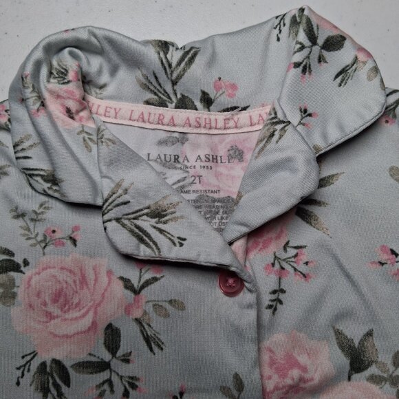 Laura Ashley Pajamas Set Youth Girls 2T 2 Piece Blue Pink Rose Ruffled Sleepwear - Picture 5 of 11
